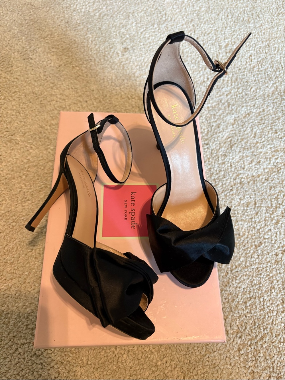 Kate Spade black satin bridal bow heels